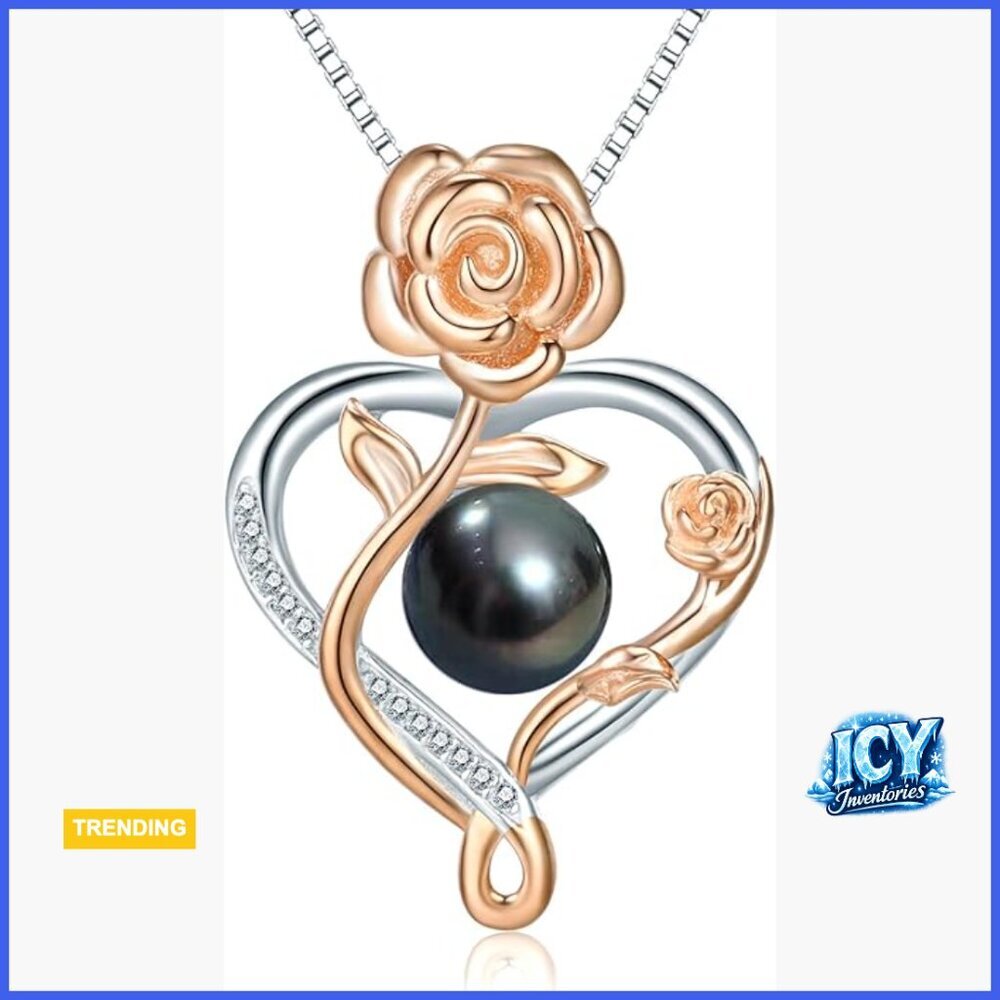 Tahitian Black Pearl Necklace Sterling Silver Plated 18K Gold Pendant